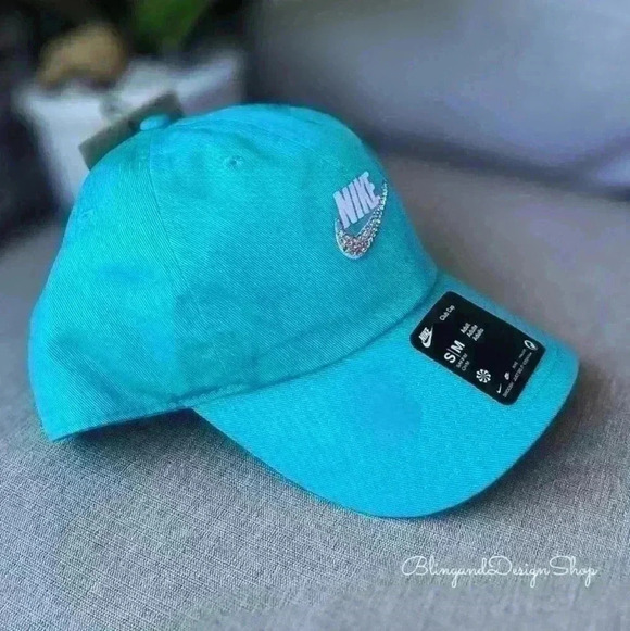 Teal Bling Nike Hat Club Unstructured Futura Cap Adjustable with Crystals NWT main image 11